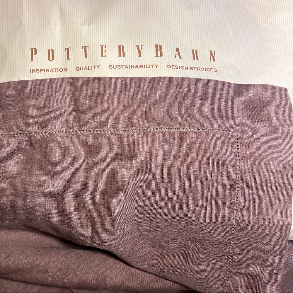 Pottery Barn Belgian Flax Linen King detailed sham in Fig purple mauve NWOT New
